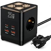 K&uuml;p &Ccedil;oklu Priz 3 Topraklamalı AC Priz, 2 Type-C + 2 USB-A &Ccedil;ıkışlı, 25W Hızlı Şarj, 3680W 16A, Dokunmatik 3 Kademeli LED Gece 