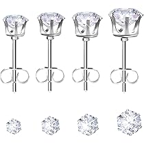 Orecchini A Lobo Uomo In Argento 925 Con Zirconia Cubica Quadrata Taglio Principessa - 5/8/10 Mm, Stile Beckham