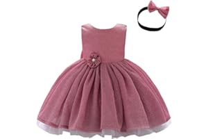 Lito Angels Vestido de Dama de Honor de Boda Ropa Navidad Fiesta Elegante con Diadema para Bebe y Niñas, Oro Plata Azul Rosa