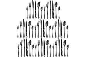 WITBICG Cuberterias Completas 8 Personas, 48 Piezas Cubiertos Acero Inoxidable Grado De Comida Cuberteria Juego De Cubiertos Set Cubertería Completas, Acabado De Espejo, Aptas Para El Lavavajillas (Negro)