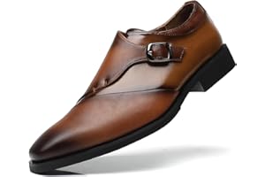 SANNAX Zapatos Formales Hombre de Material Sintético Premium - Calzado de Vestir con Hebilla para Bodas, Eventos y Negocios (Textura de Cuero)