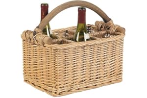 AUBRY GASPARD GRIGNO-TEK Panier Osier teinté et Bois Porte Bouteille (6) PBO1590 36x24x20-36 cm