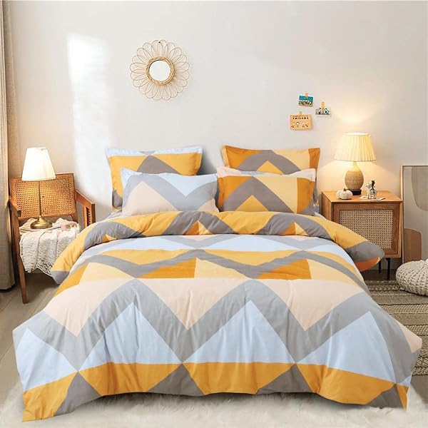 Buy SHOPICTED® Super Soft Glace Cotton King Size AC Comforter ll Blanket ll  Duvet with 1 Flat Bedsheet and 2 Pillow Covers for Double Bed (4PC Comforter  Set) (Yellow Zigzag Pearls) Online