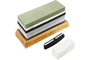 Homtone Premium Aiguiseur de couteaux 400/1000 2000/5000 Pierre à aiguiser avec base en bambou antidérapante et guide d'angle
