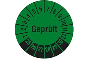 LABELIDENT Prüfplaketten Geprüft 2025-2030 - Ø 20 mm - 1.000 widerstandsfähige Mehrjahresprüfplaketten auf Rolle, Polyethylen, Prüfetiketten grün-schwarz, selbstklebend