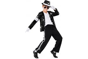 TonStyle Barndräkt set för pojkar 5 delar 80-tal, 90-talet, retro disco pop star outfit, dans scenkostym med tillbehör för ha
