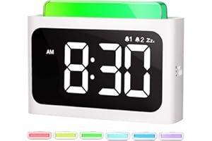 NOKLEAD Digital Alarm Clock for Bedroom: Large 4.8" LED Display with 7 Color Night Light, Dual Loud Alarm, Dimmer, Snooze and 12/24 Hr, Simple Basic Clock for Bedside Seniors Kids