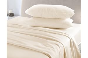 LIZZIE JACOBS Extra Deep Fitted Sheets Plain Flannelette 100% Brushed Cotton Thermal Super Soft Warm Cosy 40cm Deep Fitted Sheets (King, Cream)