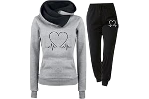 riou 2024 Chándal Mujer Completo Invierno Original, Divertido Estampado Conjunto Ropa de Deportivo 2 Piezas Sudadera con Capucha Manga Larga y Pantalón Jogger para Fitness Jogging S-XXL