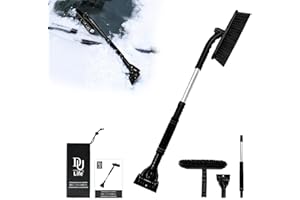 DU Life Ice Scraper Car with Broom 72cm Long Extendable Snow Brush Removable Ice Scraper with Foam Handle & Rotating Brush Head for Car Truck SUV etc.