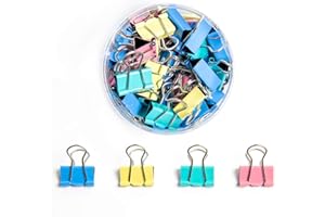REBANKY LanYing 40 Piezas Pinzas de Oficina, Pinzas de Papelería, Abrazaderas de Papel Surtidas con Caja de Colores para Oficina Trabajo Hogar Escuela Papelería 19mm RZ019