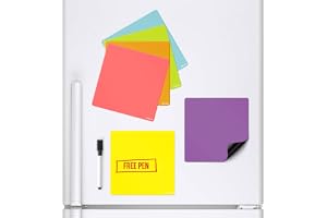 CKB LTD Förpackning med 6 färgade fyrkanter magnetiska whiteboards som fäster på ditt kylskåp torrtorkningsplanerare magnet skyltningsark med markör och penna färgglad köksmeddelande stor daglig meny