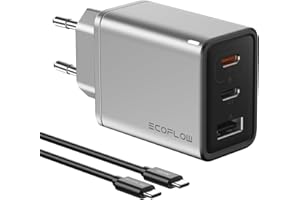 EF ECOFLOW EcoFlow Rapid Chargeur USB-C 65 W avec câble de 100 W, 3 ports, GaN, chargeur 3 en 1 compatible avec iPhone 15/14/13, MacBook Pro/Air, iPad Pro, Galaxy S23/S22, Note20, Pixel, Apple Watch, etc.