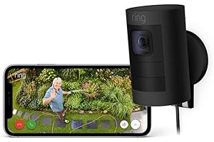 Ring Caméra extérieure Elite (Stick Up Cam) | Caméra de surveillance extérieure HD, audio bidirectionnel, détection de mouvements et wifi, fonctionne avec Alexa | Essai Ring Home gratuit 30 j.