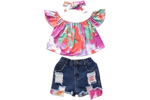 BONFOR 3 piezas Ropa Niña 2-6 años Conjuntos Verano Tie-dye Pantalones Vaqueros+Camisa, Trajes Conjunto Ropa Niña 1 año Moderna