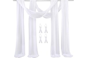AUONS Wedding Arch Sheer Drapery Backdrop Voile Curtain Chiffon Draping Fabric 20Ft Sheer Curtains Arbor Drapery for Wedding Ceremony Reception Party Ceiling Decor, White, 2 Panels