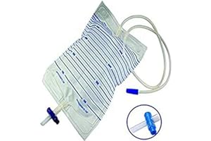 DENTALSEVEN Sacche per Urina da 2 Litri con Rubinetto di Scarico a Croce e Valvola Antireflusso, 25 Pezzi - Sacchetti per Drenaggio Urinario e Cateteri con Tubo 120cm, in PVC Prive di Lattice - Farmaseven