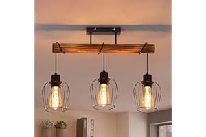 ZMH Plafonnier Industrielle Lampe de Plafond vintage - E27 Rétro Luminaire Plafonnier Noir Métal Fer Cage Abat-jour Lampe de Salon au Design Bois pour Chambre Salle à Manger Bar Sans ampoule