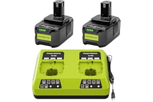 BONADGET Batterie au Lithium 2X 5.5Ah 18V et Chargeur pour Ryobi One+, Li-ION Batterie de Remplacement et Chargeur pour 18V One+ P108 P107 P104 P105 P102 P103 Outils