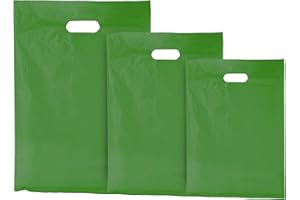 G4Goods | 50 Pcs of Medium Dark Green Plastic Carrier Bags | 15"x18"+3" | Carrier Bags with Handles | Convenient Patch Handle Bags for Boutiques, Clothes, Jewelry, and Retail
