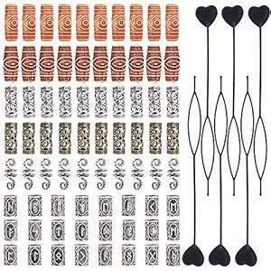 YMHPRIDE 80 Pieces Hair Tube Beads Vikings Beads Dreadlocks Beads Imitation Wood Beads Hair Beard Beads Hair Tube Jewelry for DIY Braiding Hair Decoration