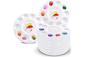 YDYXIEJI 10 Pcs 6.7 Inch Round Plastic Paint Palette with 10 Wells & Central Reservoir, Paint Tray Pallet for Acrylic Watercolor Oil Painting, DIY Crafts and Art Painting Projects
