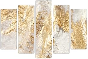 AREDE Set di 5 Stampe da Parete Quadri Moderni Decorazioni da Muro per Casa Soggiorno Camera da Letto e Cucina Astrazione in bianco e oro| 120 x 80 cm | Pronto da appendere