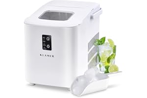 KLAMER Eiswürfelmaschine klein (2025), 8 Eiswürfel in 8 Minuten, 11 kg Eiswürfel pro Tag, 2 Eiswürfelgrößen, 1 L Wassertank, Geräuscharmer Eiswürfelbereiter mit Eisschaufel und Tragegriff