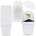 GIONAR 10PCS Plant Nursery Pots with Humidity Dome 7.6cm/3inch Plastic Gardening Pot with Labels, Small Plant Container for Seedlings/Vegetables/Succulents/Cuttings