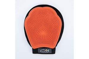 Crea Ebe- Guanto da toelettatura per Cani e Gatti. Spazzolatura Delicata e massaggiante per la rimozione dei peli degli Animali Domestici. (Arancio)
