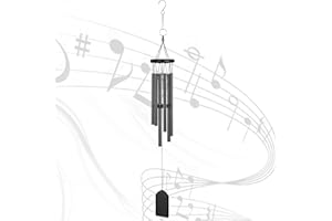 KIKISML Campanelli a vento, Scacciapensieri in Legno e Metallo con Gancio, 6 Tubi di Alluminio Carillon Vento All'Aperto per Giardino Soggiorno Casa Decorazioni-Negro