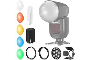 NEEWER Z1 Kit de Flash de Cabeza Redonda para Z1-S, Z1-N, Z1-C Speedlite con Visera, Rejilla de Nido, Filtros de Color, Difusor de Cúpula, Panel Difusor, Difusor de Rebote, Bolsa de Transporte, GM-M1