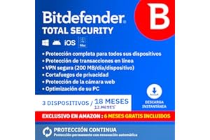 [Exclusivo en Amazon] Bitdefender Total Security | 3 Dispositivos | 18 Meses | Código de activación enviado por email