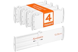 Lifewit 4 separadores de cajones, ajustables para longitud interior 29,5 – 47 cm y altura > 13 cm, organizador de cajones, para armario, tocador, escritorio, cocina, color blanco