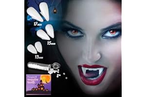 TsuperU Vampire Teeth for Kids Vampire Fangs Adult Fake Fangs Teeth Halloween Party Bag Fillers Cosplay Accessories, Werewolf Halloween Decorations activities for Kids, 3 Pcs Vampire Fangs with Glue