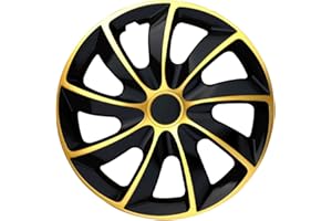 AUTOTEPPICH STYLERS (Größe wählbar) 14 Zoll Radkappen/Radzierblenden Quad Bicolor (Schwarz-Gold) passend für Fast alle Fahrzeugtypen – universal