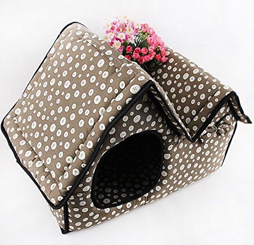 Komia Polka Dot Style Roomy Pet House for Small Dog Cat 2 Room Pet Cave Covers
