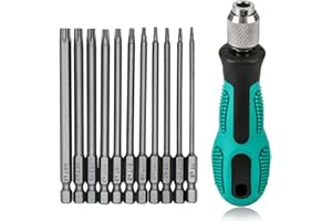 FIXINUS 12 Stück Torx Schraubendreher Set T6-T40, 1/4" Magnetischer Torx Set mit Loch S2 Stahl Sechskant Elektrische Schraubendreher Bit Satz für Akkuschrauber T20 T25 Schraubendrehersatz, 100mm Länge