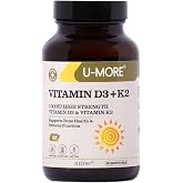 U-MORE - 1000 IU High Power Vitamin D3 and Vitamin K2 (Menaquinone 7) - Sugar, Gluten, GMO Free, Strong Bones and Ties