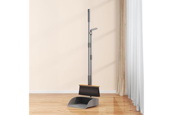 MANDIK Heavy Duty Broom & Upright Dustpan Set with 92 cm Long Handle Adjustable Long Handle Sweeping Broom for Indoor/Outdoor Use Self-Cleaning Dustpan for Home, Kitchen, Lobby & Office