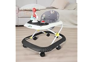 OHMG Trotteur Bebe avec ensemble de jeu et tapis de sol,Aide à la marche robuste pliable avec 5 positions réglables,Idéal comme aide à la marche pour les premiers pas de votre enfant (Noir-58 * 55 * 65cm)