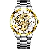 ITVIP Modekalender Herrenuhr Chinesischer Stil Geprägtes Golden Dragon Steel Band Nicht-Mechanische Business wasserdichte Leu