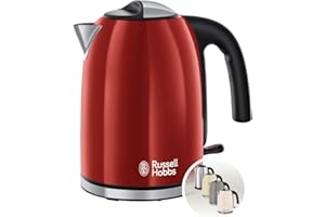 Russell Hobbs Bouilloire Electrique [Economie d'Energie] Colours Plus Rouge (1,7L, 2400W, Ebulition Rapide, Ecoulement parfait, Niveau d'Eau Visible, Filtre Anticalcaire lavable) 20412-70