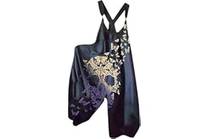 shownicer Salopette Femme Jumpsuit Rétro Impression Sans Manches Combinaisons avec Bandoulière Harem Sarouel Pantalon avec Poches Overalls Rompers