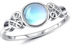 CASSIECA Anillo de Piedra Lunar de Plata de ley 925 para Mujeres y Niñas Anillo de Nudo Celta Ppiedra Lunar Redondo Estilo Victoriano Anillo Delicado para Compromiso Aniversario Bodas Tamaño 9-20