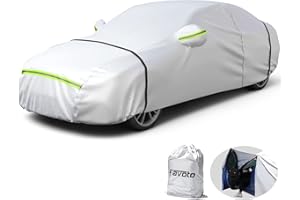 Favoto Telo di copertura per auto, impermeabile, antipolvere, antigraffio, inverno e estate, con chiusura lampo e catarifrangenti (Argento, Per Berlina 435-470cm)
