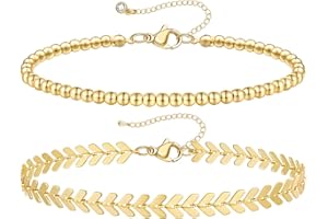 KissYan Gold Layered Ankle Bracelets for Women, Dainty 14K Gold Plated Layering Anklets Set Adjustable Trendy Cuban Link Snake Tennis Figaro Chain Ankles Summer Beach Foot Jewelry Gifts for Women