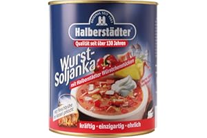 ‎OSTPRODUKTE-VERSAND Halberstädter Soljanka 800ml – deftige Wurst-Soljanka in der Dose – Fertiggericht aus DDR-Tradition – pikant & herzhaft – Konserve mit Fleisch & saurer Sahne