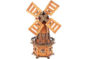 unzutreffend Moulin à vent en bois imprégné avec roulement à billes pour décoration de jardin,Deko jardin, Aulne, Marron Foncé, 105 cm, (WKO3)