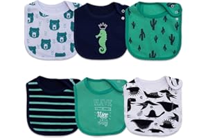 Maiwamita 6 Stück wasserdichte Baumwoll-Lätzchen mit Tier- und Blumendrucken, für Mädchen und Jungen, zum Sabbern, Essen, mit verstellbaren Knöpfen